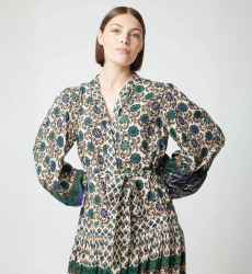 Eleonore long dress - beige and green - Miss June Paris - 5