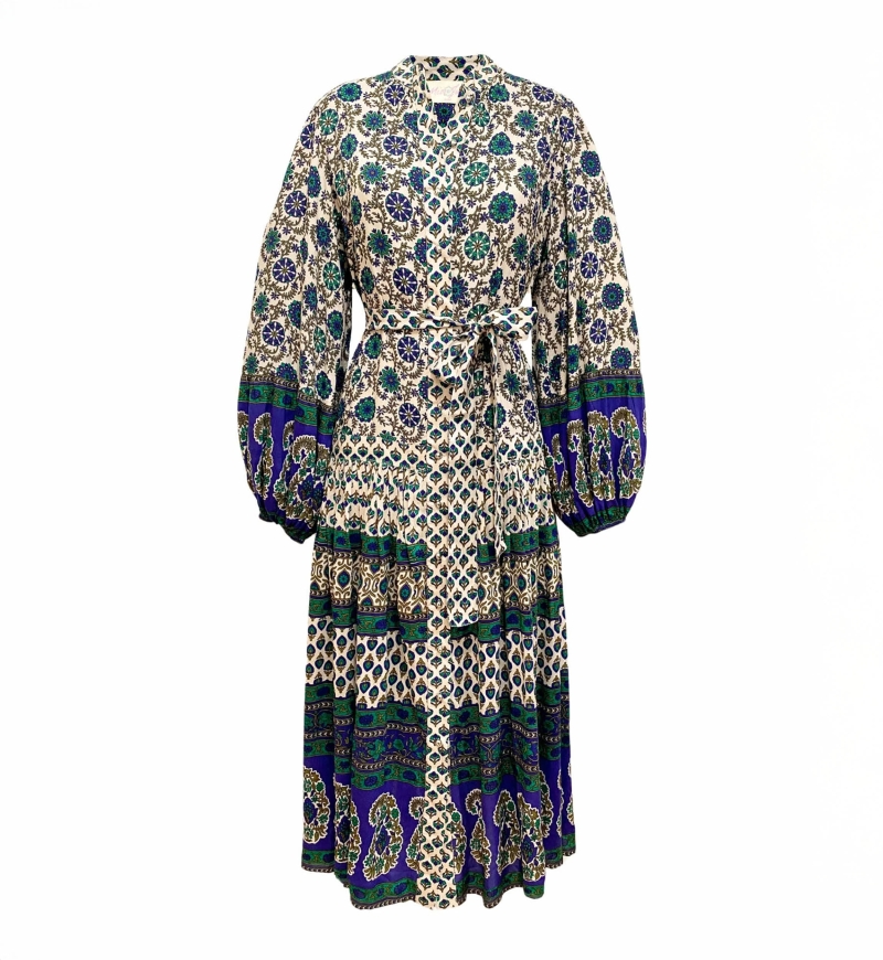 Eleonore long dress - beige and green - Miss June Paris - 6