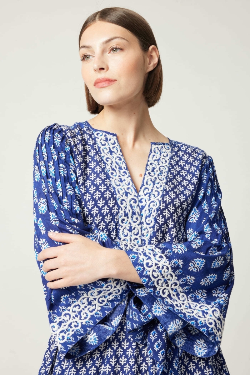 Robe longue Élise - motifs en broderie blanche - Miss June Paris - 5
