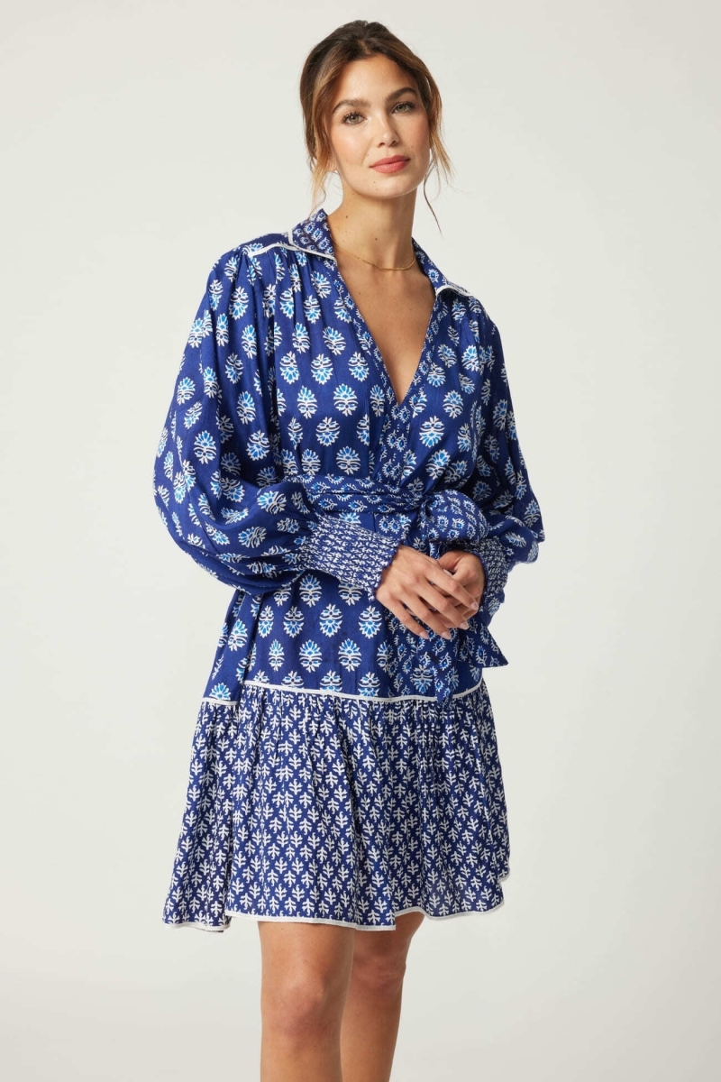 Alix short dress - navy blue - white prints - Miss June Paris - 3