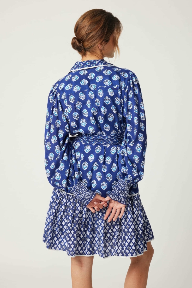 Robe courte Alix - couleur blue marine - motifs blancs - Miss June Paris - 4