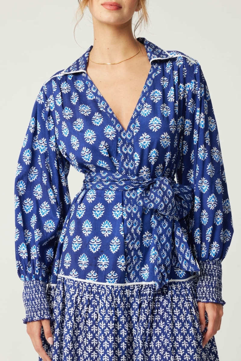 Robe courte Alix - couleur blue marine - motifs blancs - Miss June Paris - 5