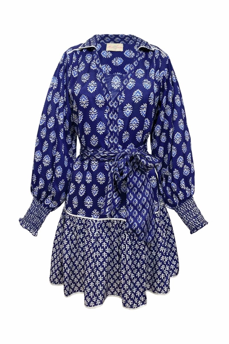 Vestido corto Alix - azul marino - motivos blancos - Miss June Paris - 6