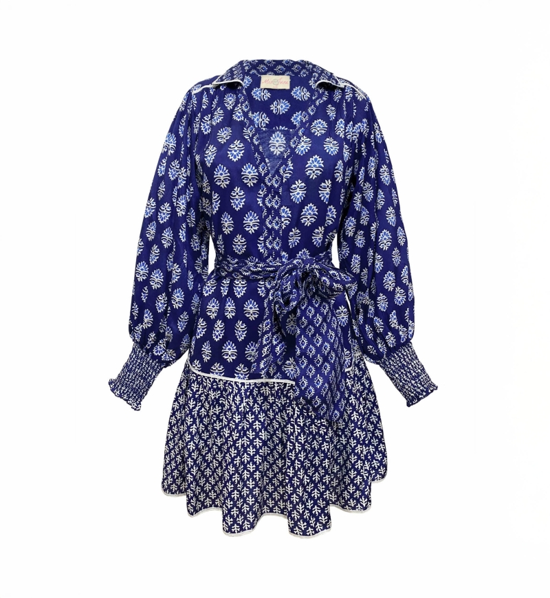 Alix short dress - navy blue - white prints - Miss June Paris - 6