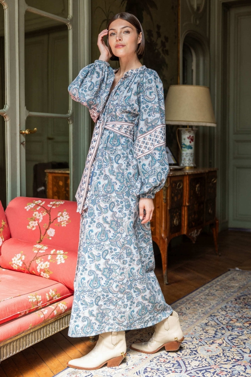 Robe longue Kim - 100% coton - boutons argentés - Miss June Paris - 3