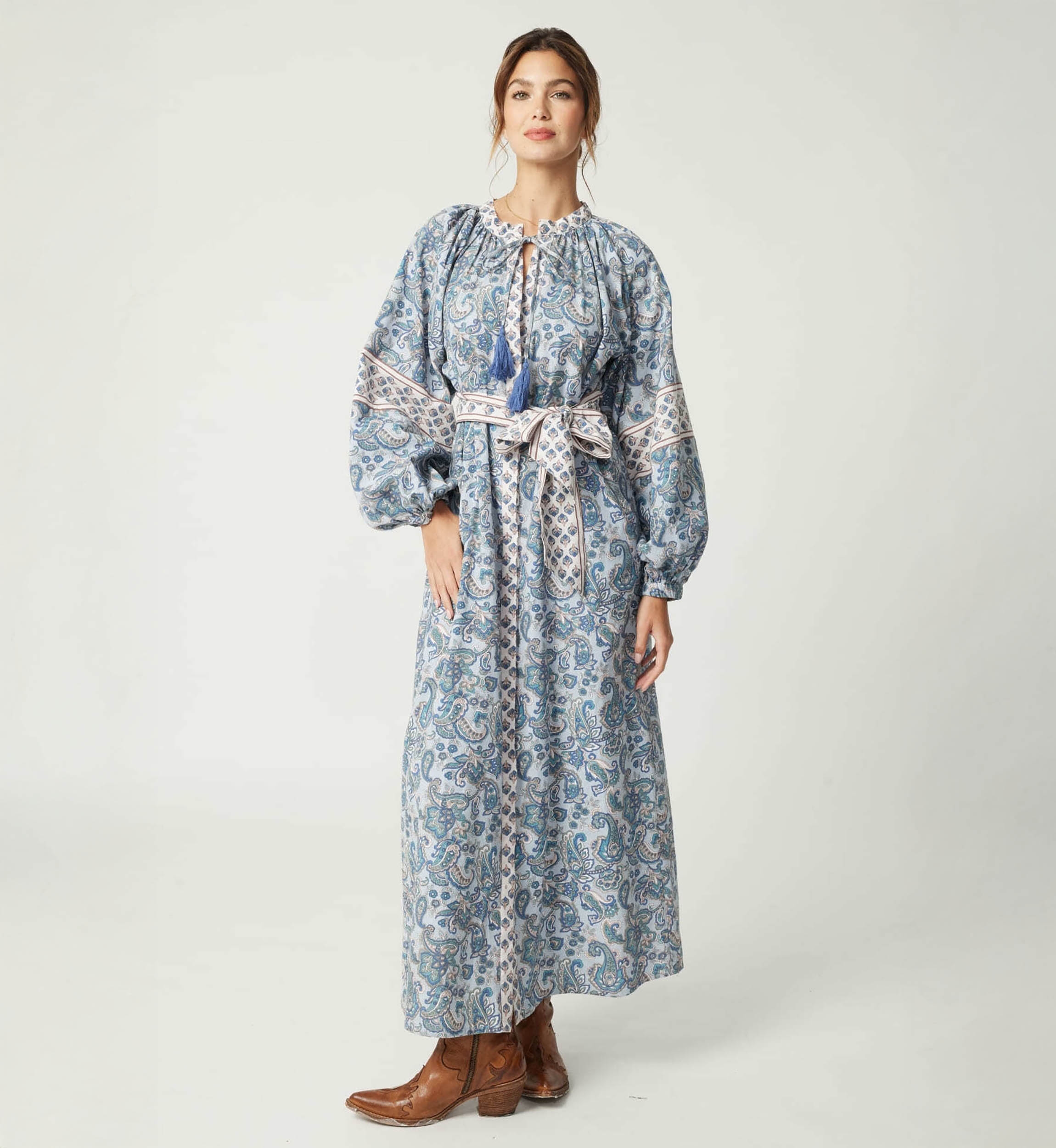 Kim long dress - 100% cotton - silvery buttons - Miss June Paris - 4