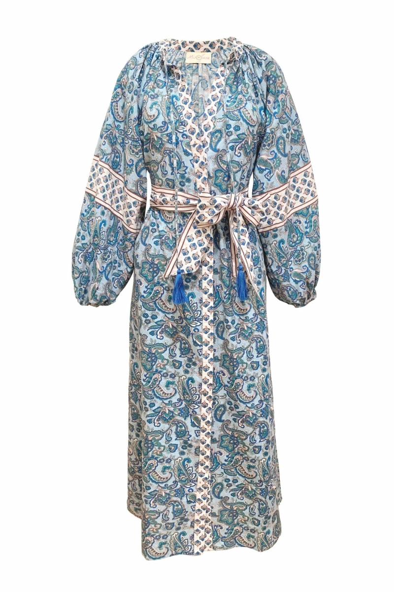 Kim long dress - 100% cotton - silvery buttons - Miss June Paris - 6