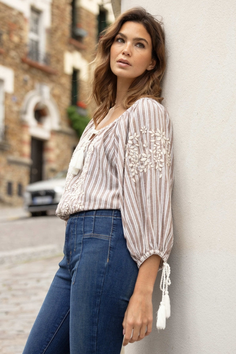 Blouse Axelle - ornée de pompoms coton - Miss June Paris - 3