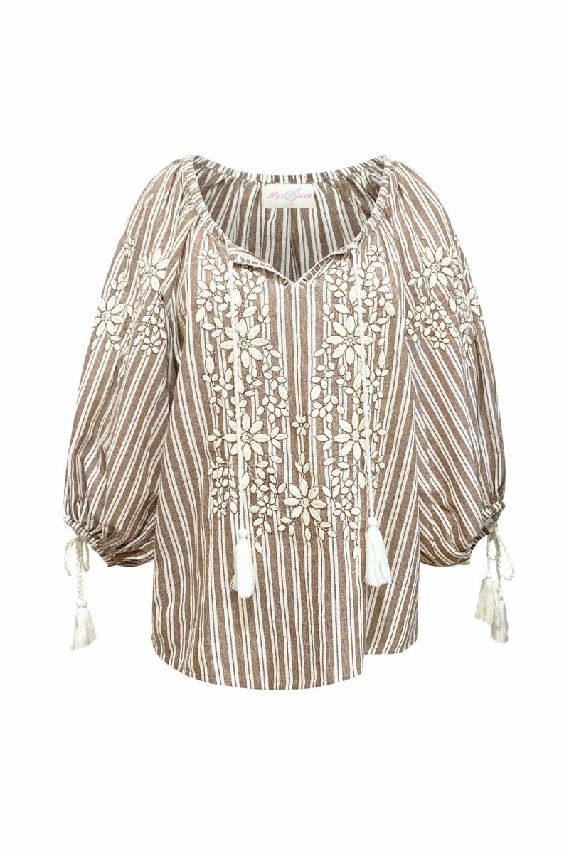 Blouse Axelle - ornée de pompoms coton - Miss June Paris - 6