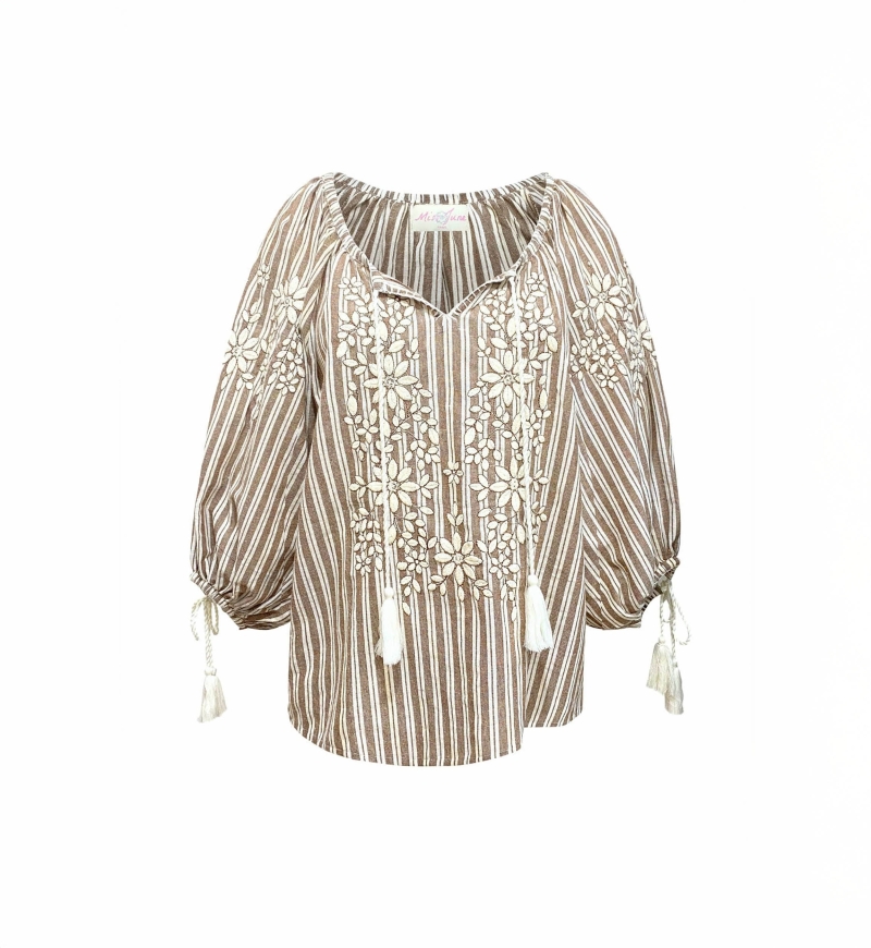 Axelle blouse - adorned with pompoms - cotton - Miss June Paris - 6