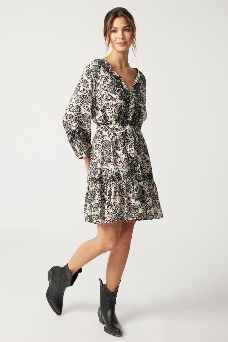 Robe courte Dorine - motif floral et broderie noire - Miss June Paris - 1