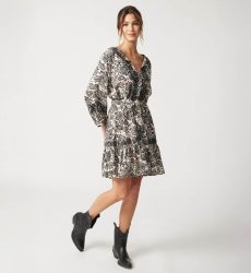 Dorine short dress - floral motif and black embroidery - Miss June Paris - 1