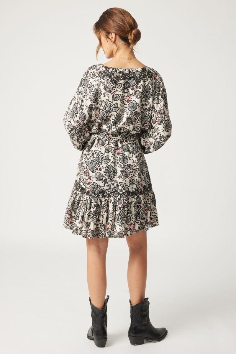 Robe courte Dorine - motif floral et broderie noire - Miss June Paris - 4