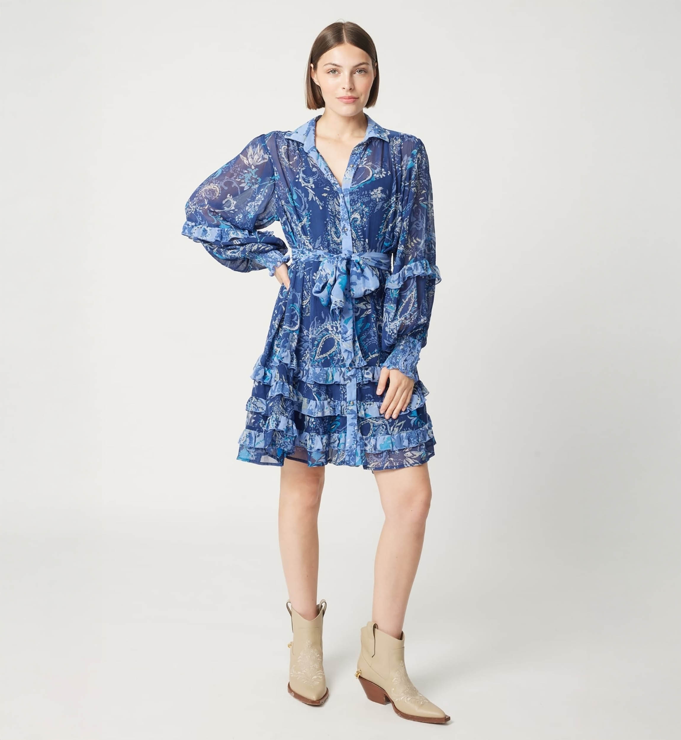 Vestido corto azul Philippine - motivos blancos y azules - Miss June Paris - 3