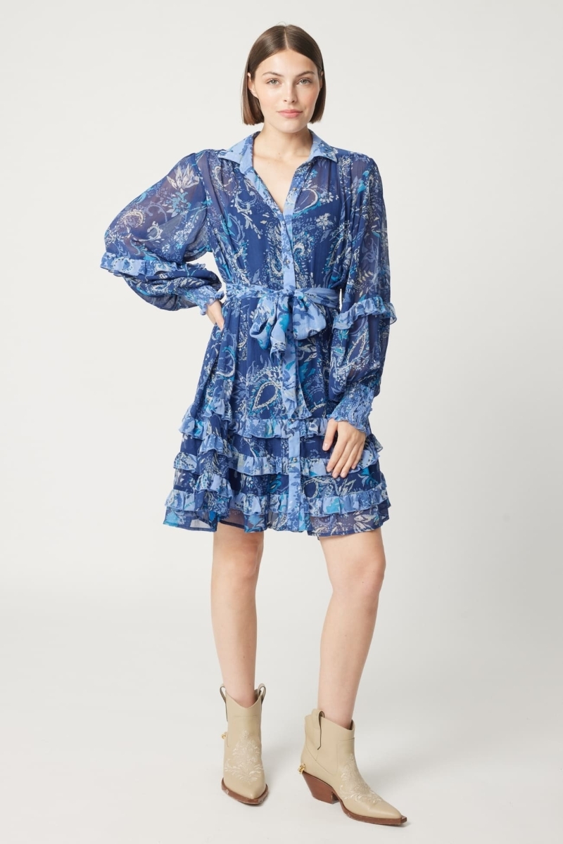 Robe blue courte Philippine - motifs blancs et bleus - Miss June Paris - 3