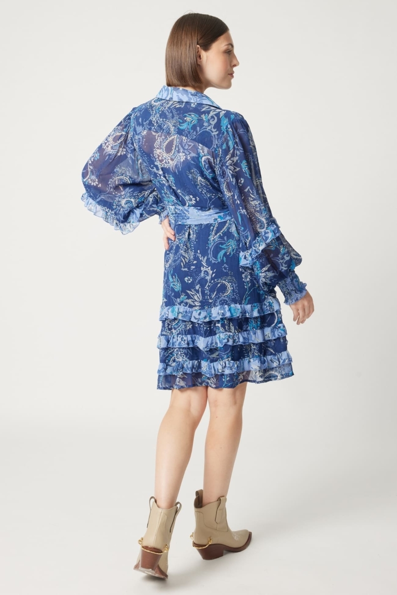 Vestido corto azul Philippine - motivos blancos y azules - Miss June Paris - 4