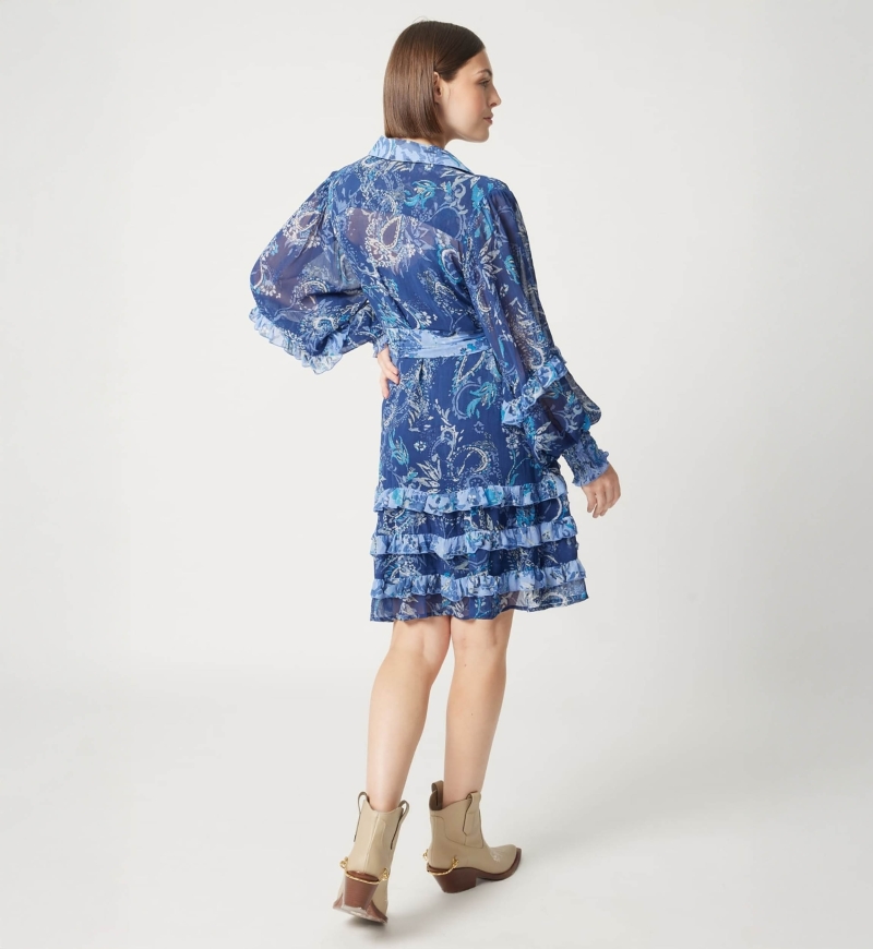 Robe blue courte Philippine - motifs blancs et bleus - Miss June Paris - 4