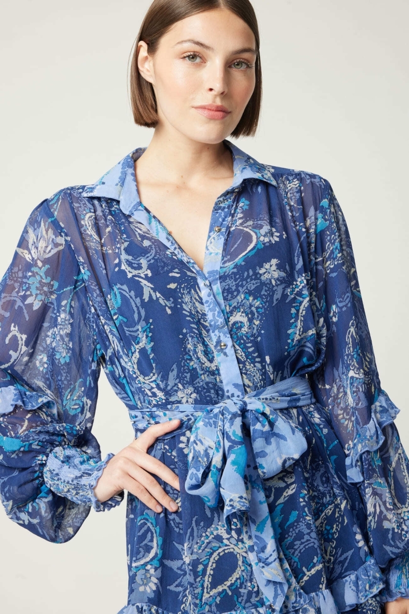 Vestido corto azul Philippine - motivos blancos y azules - Miss June Paris - 5