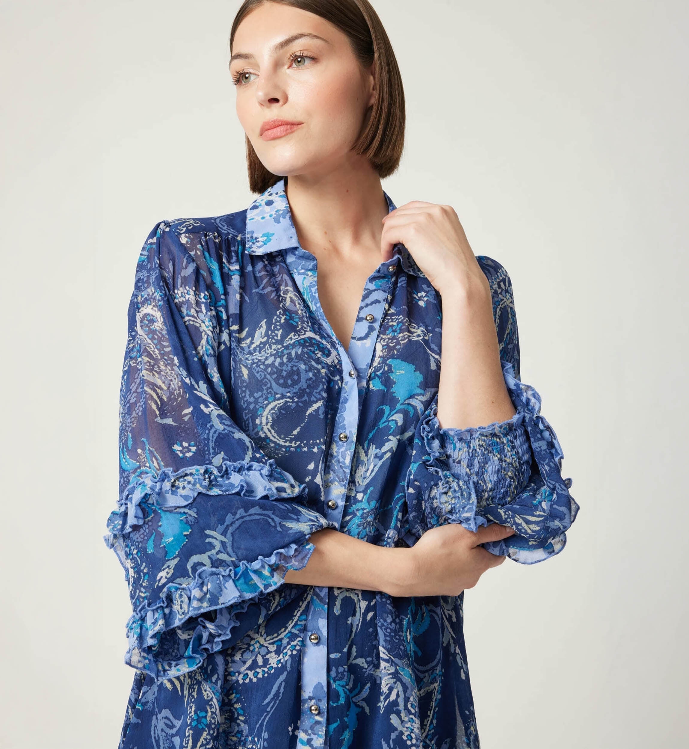 Chemise blue femme Ninon - motifs blues et blancs - Miss June Paris - 1