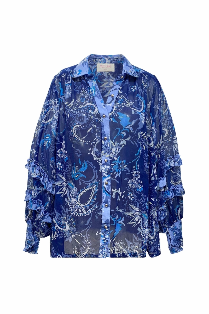 Camisa azul Ninon - motivos azules y blancos - Miss June Paris - 6