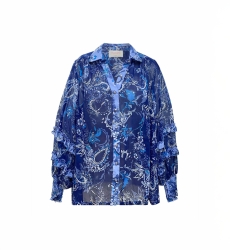 Chemise blue femme Ninon - motifs blues et blancs - Miss June Paris - 6