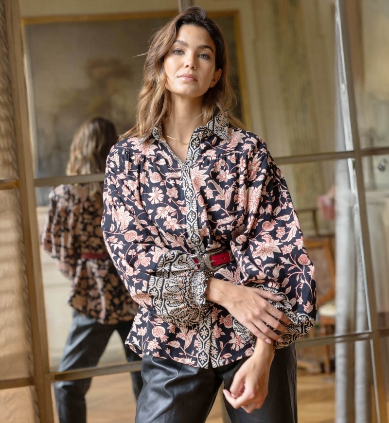 Chemise femme coton Éva - motif fleuri - Miss June Paris - 1