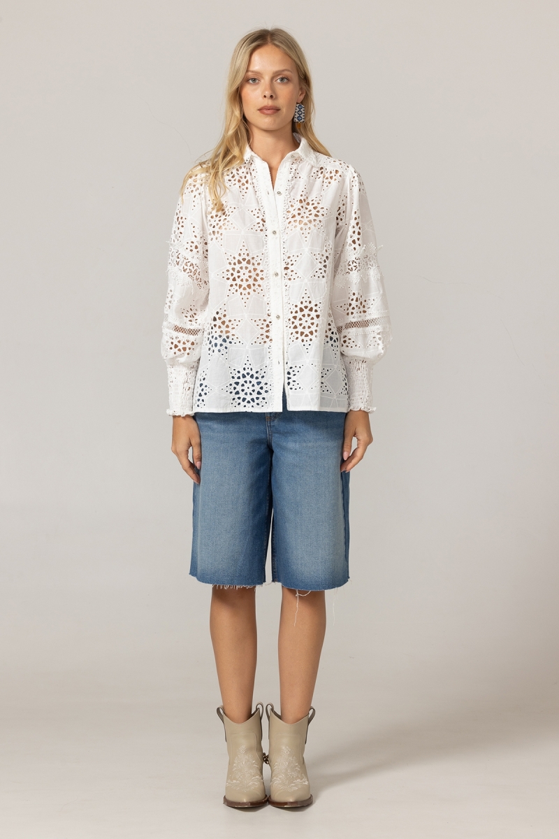 Camisa Farah - Bordado inglés estrellado - 100% algodón - Miss June Paris - 3