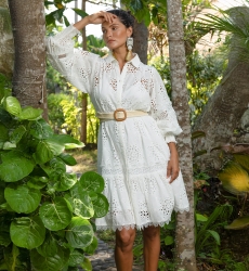 Robe courte Gia - Broderie anglaise étoilée - 100% coton - Miss June Paris - 2