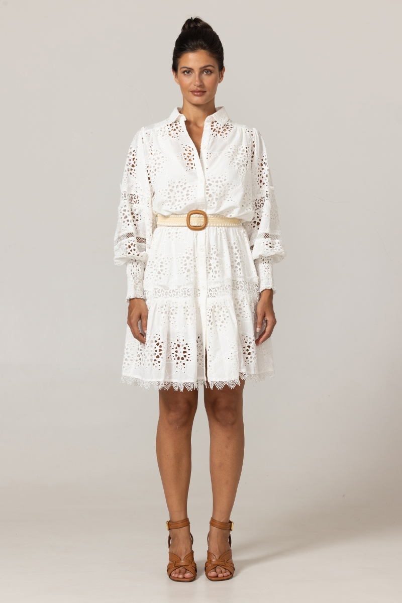 Robe courte Gia - Broderie anglaise étoilée - 100% coton - Miss June Paris - 3