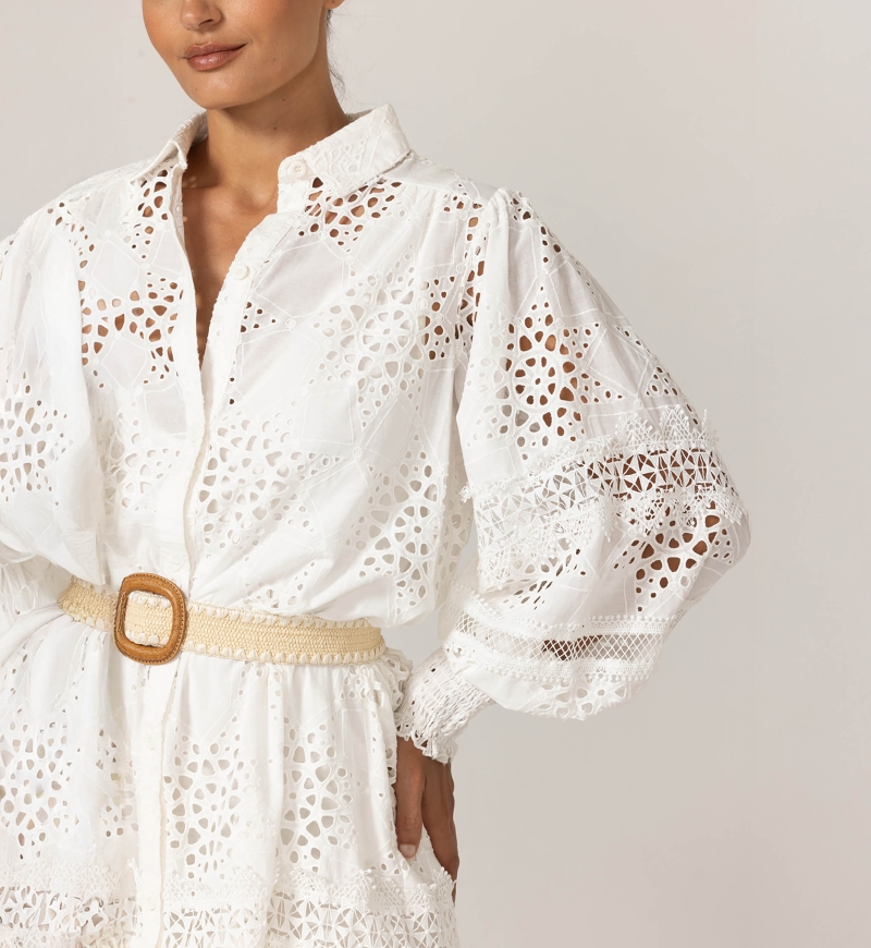 Gia Short Dress - Starry Eyelet Embroidery - 100% Cotton - Miss June Paris - 5