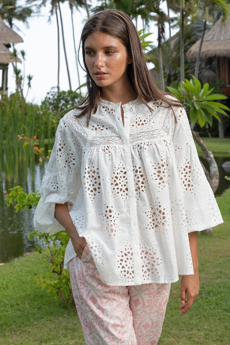 Chemise Hazal - Broderie anglaise - 100% coton - Miss June Paris - 1