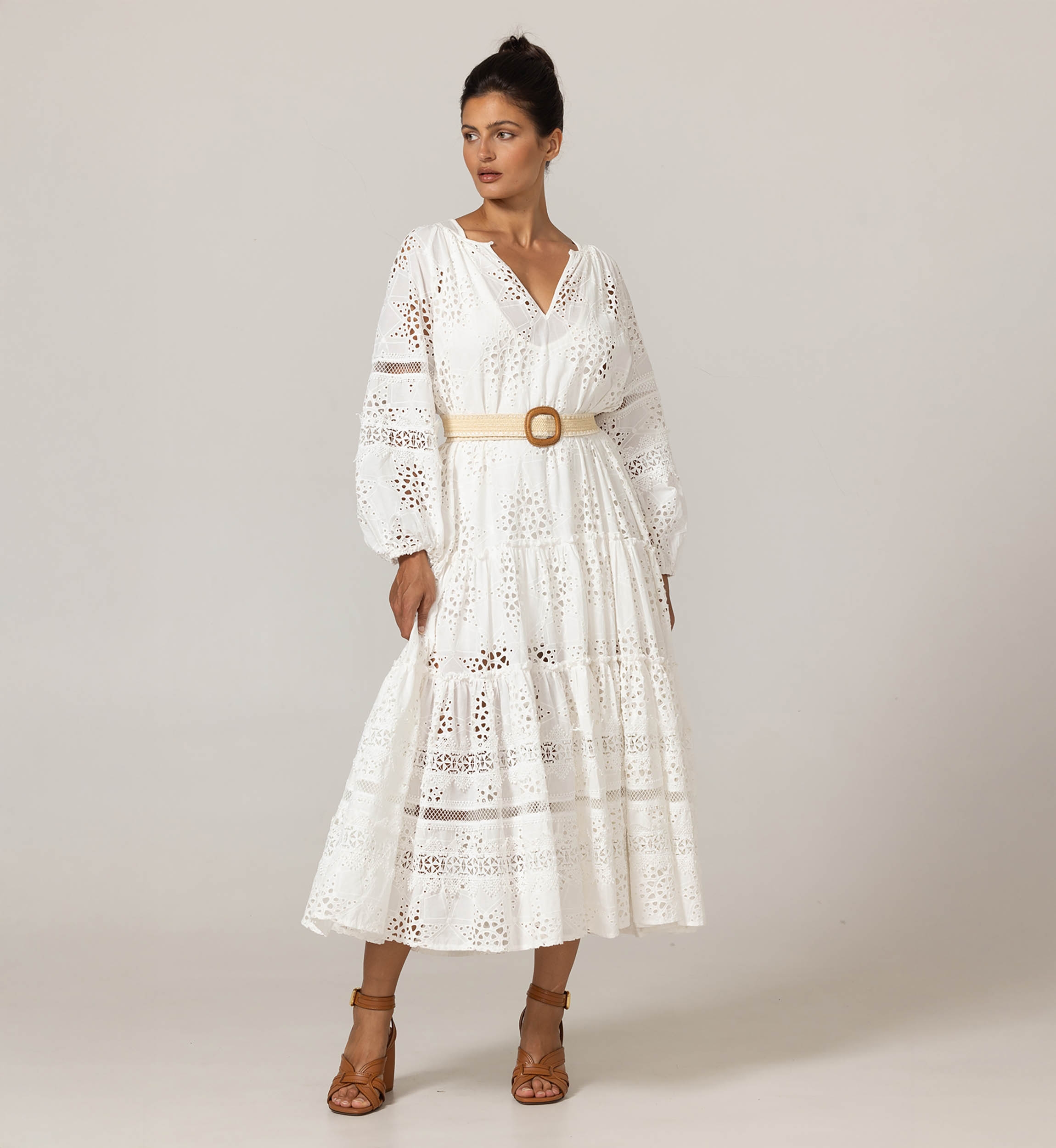 Robe longue Hoda - Broderie anglaise - 100% coton - Miss June Paris - 3