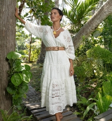 Hoda Long Dress - English Embroidery - 100% Cotton - Miss June Paris - 2
