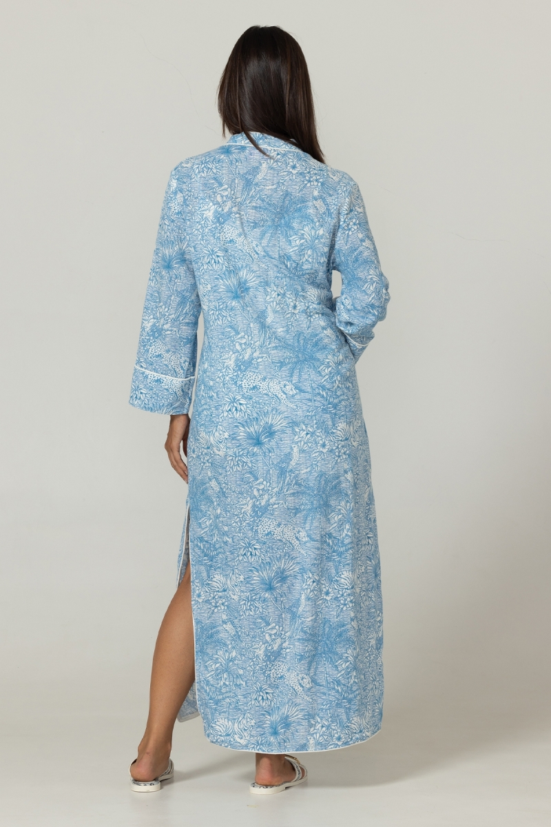 Robe longue Lulu bleue - Imprimé jungle - 100% coton - Miss June Paris - 4