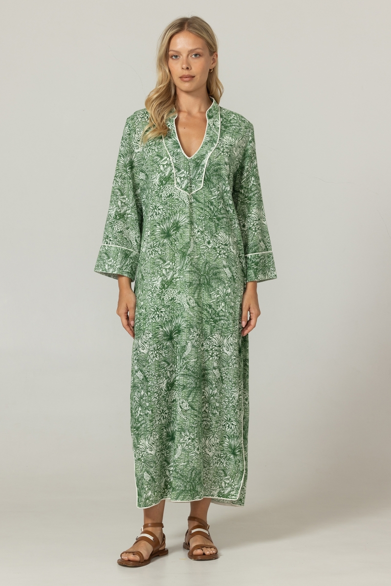 Robe longue Lulu verte - Imprimé jungle - 100% coton - Miss June Paris - 3