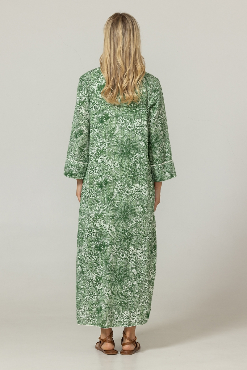 Vestido largo Lulu verde - Estampado jungla - 100% algodón - Miss June Paris - 4