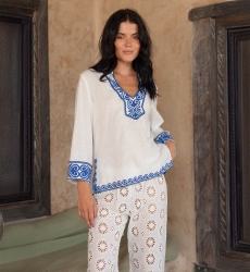 Blouse Meira - Broderies bleues - 100% coton - Miss June Paris - 1