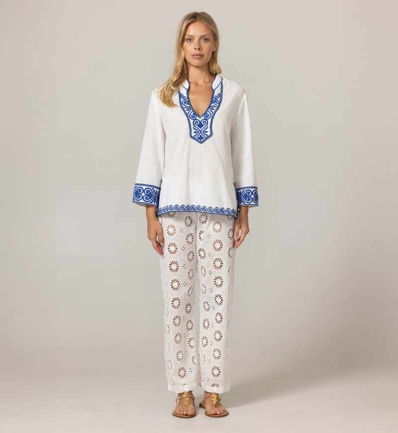 Blouse Meira - Broderies bleues - 100% coton - Miss June Paris - 3