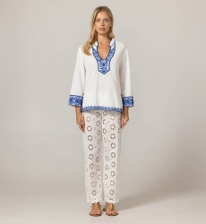 Blouse Meira - Broderies bleues - 100% coton - Miss June Paris - 3