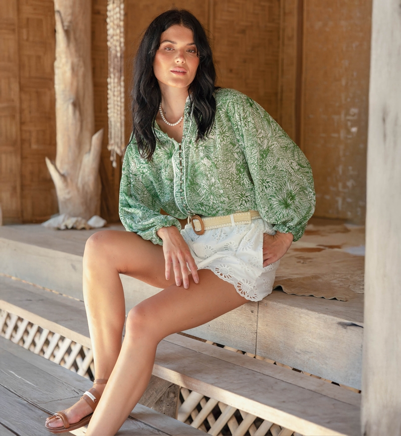 Camisa Mona Verde - Estampado Selva - 100% Velo de Algodón - Miss June Paris - 2