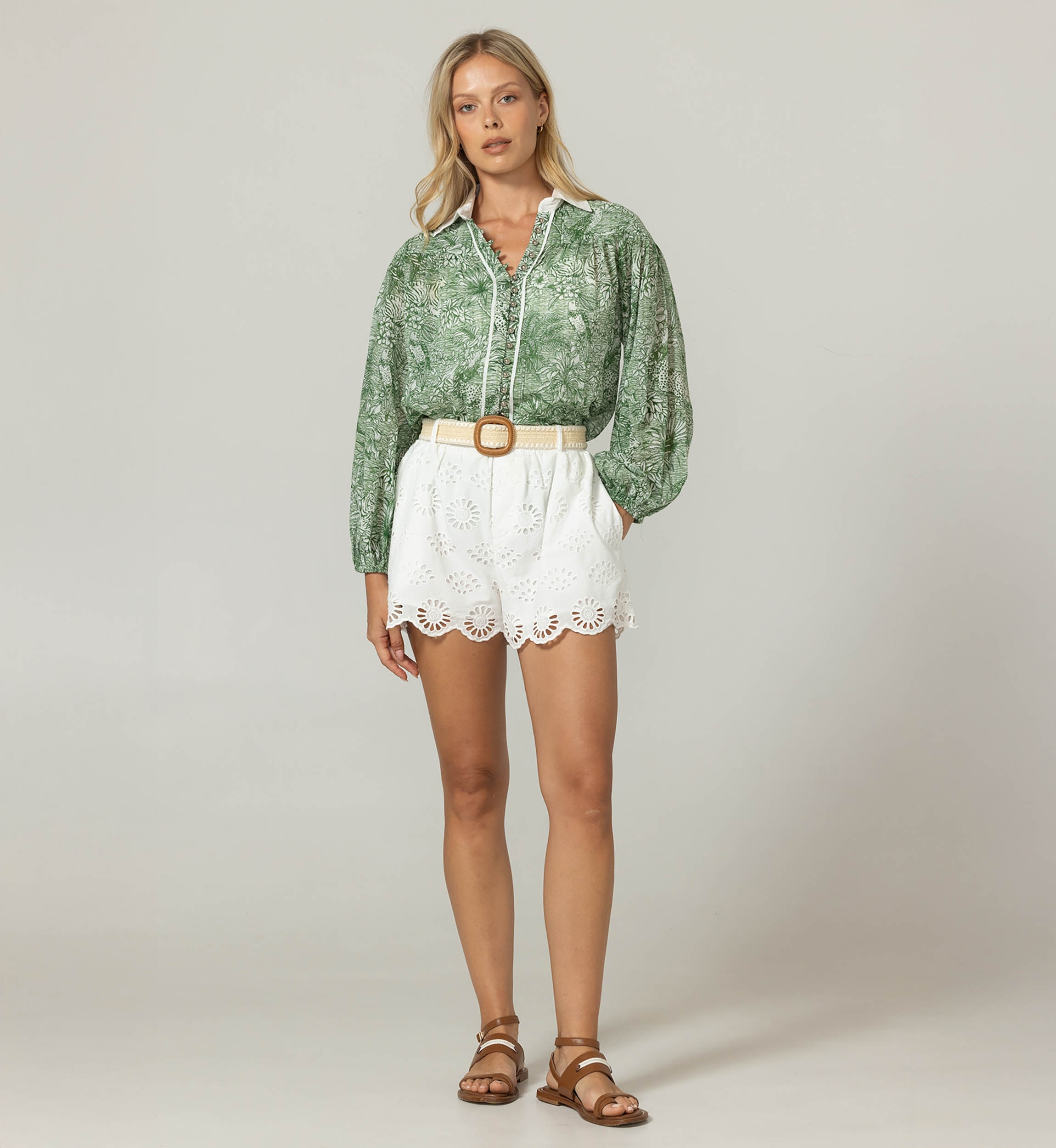 Chemise Mona verte - Imprimé jungle - 100% voile de coton - Miss June Paris - 3