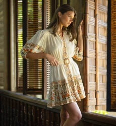 Risha short dress - Floral patterns - Matching belt - 100% cotton - Miss June Paris - 1