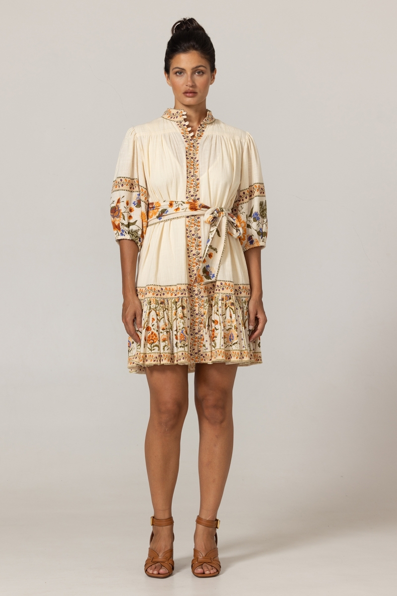Robe courte Risha - Motifs floraux - Ceinture assortie - 100% coton - Miss June Paris - 3