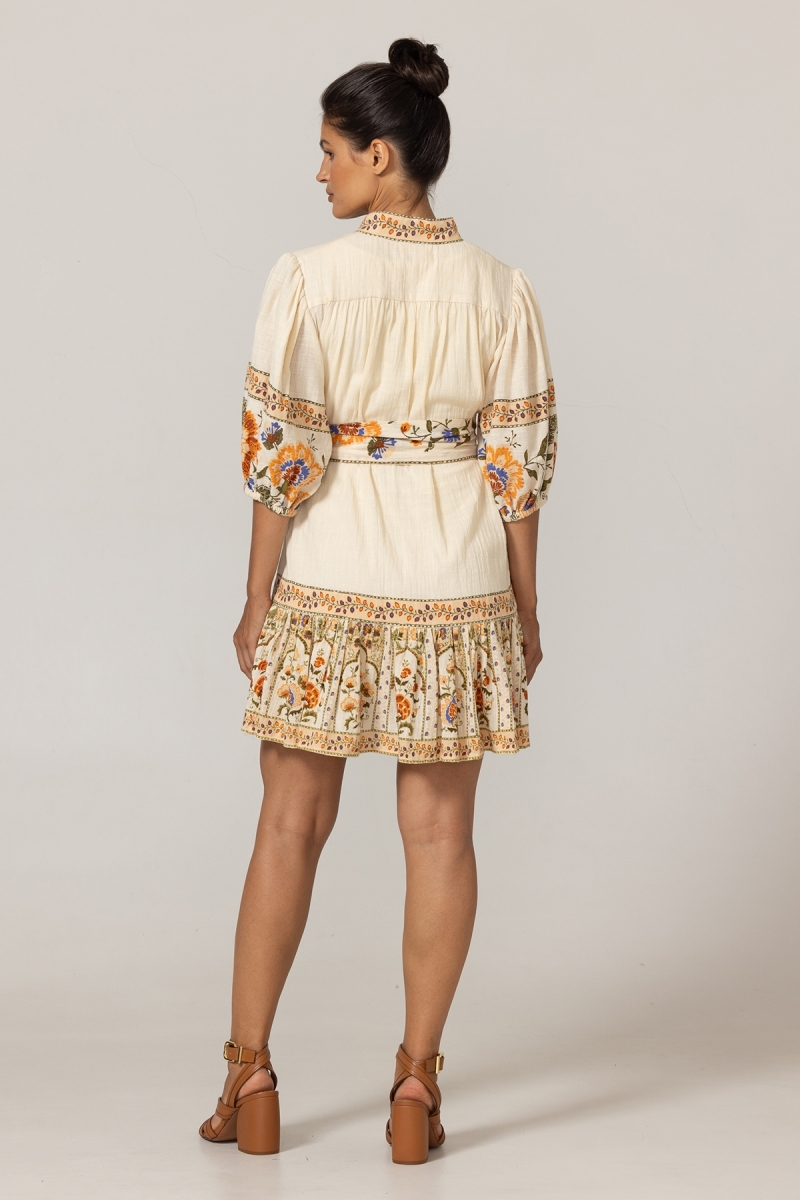 Robe courte Risha - Motifs floraux - Ceinture assortie - 100% coton - Miss June Paris - 4