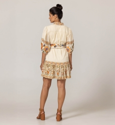 Vestido corto Risha - Estampado floral - Cinturón a juego - 100% algodón - Miss June Paris - 4