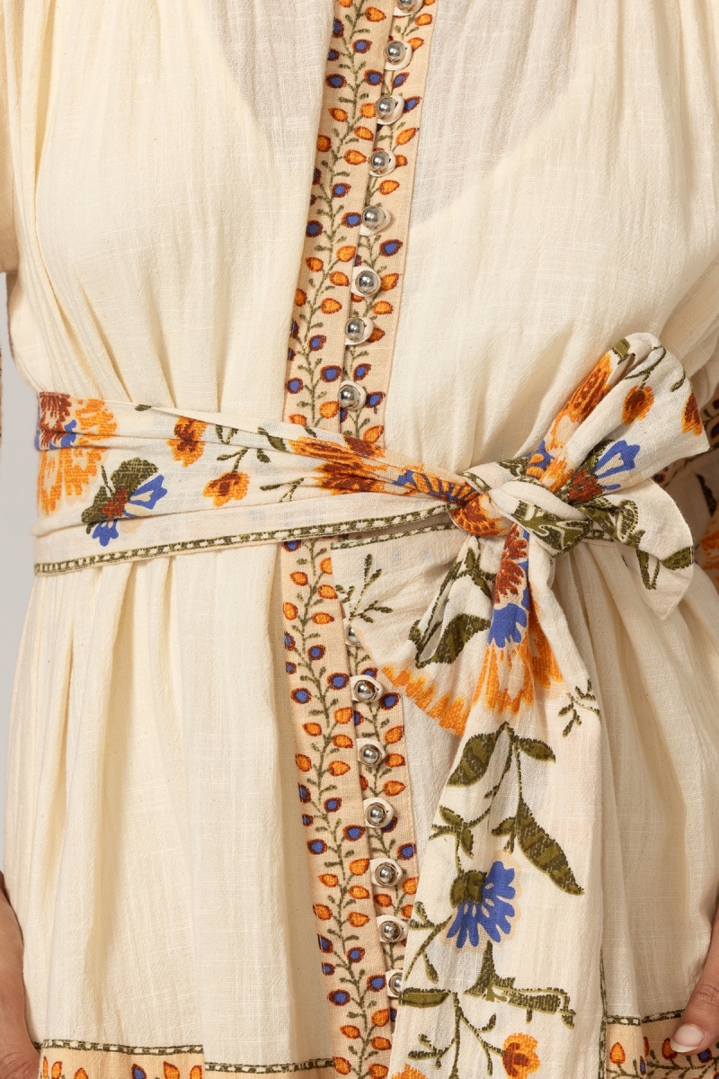 Robe courte Risha - Motifs floraux - Ceinture assortie - 100% coton - Miss June Paris - 5