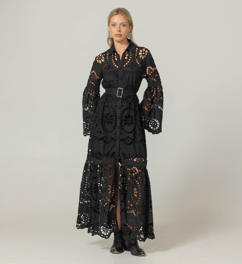 Long Dress Ruby - English Embroidery - 100% Cotton - Miss June Paris - 3