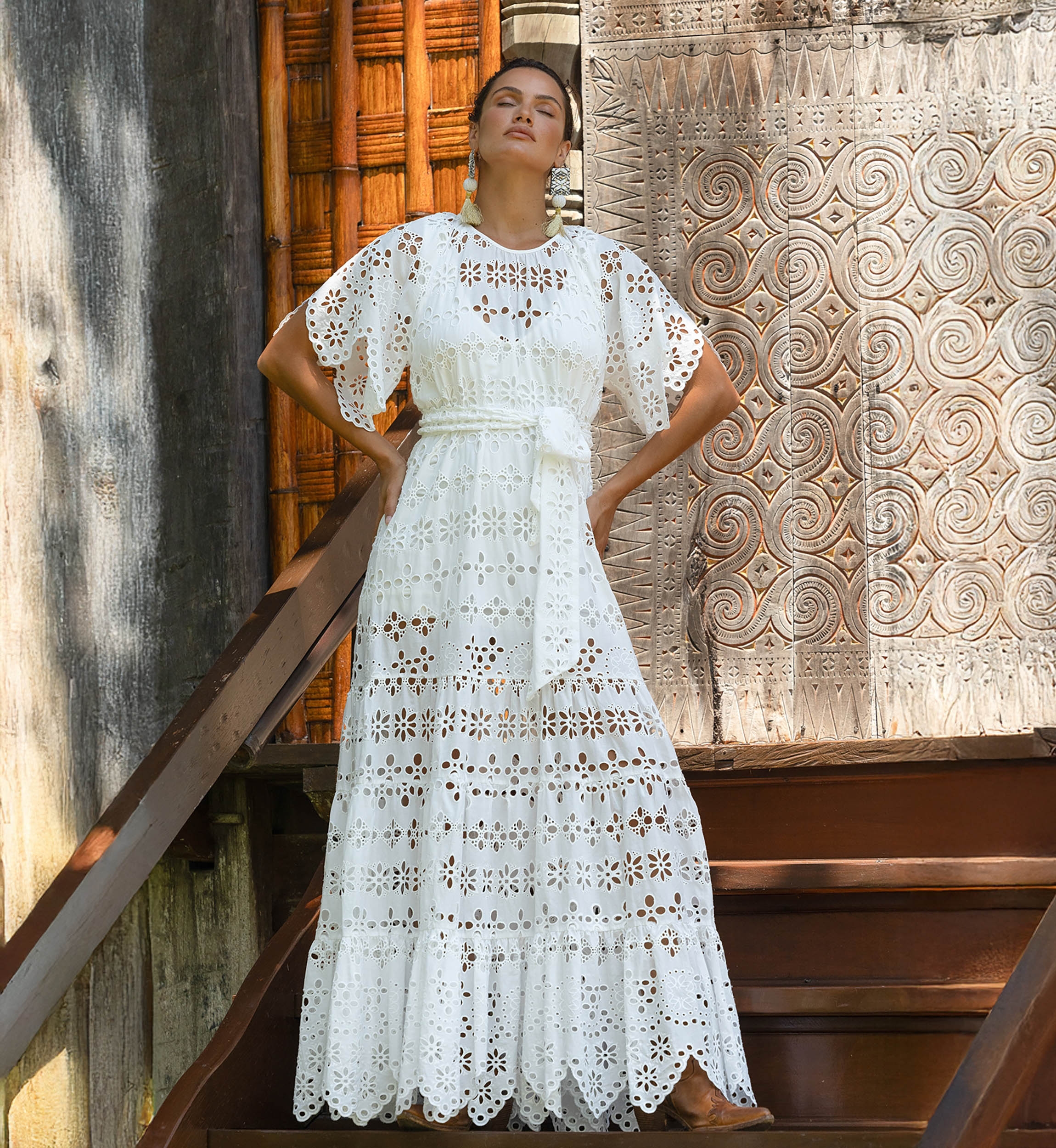 Vestido Largo Sable - Bordado Inglés - 100% Algodón - Miss June Paris - 6