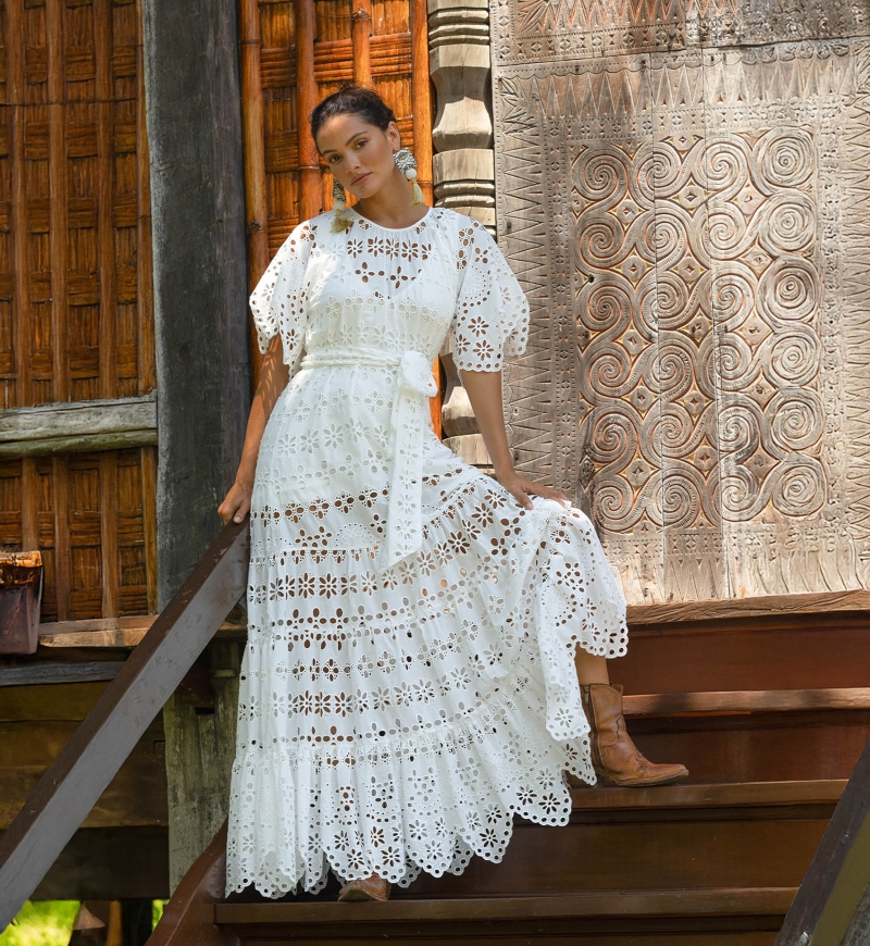 Vestido Largo Sable - Bordado Inglés - 100% Algodón - Miss June Paris - 7