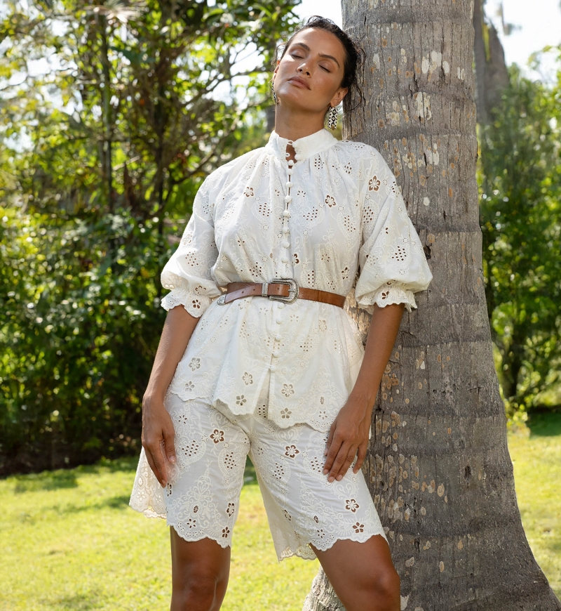 Serena Shirt - English Embroidery - 100% Cotton - Miss June Paris -1